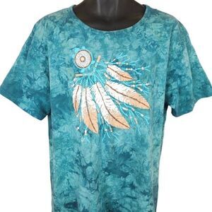 Vintage Native American T Shirt Mens Size Large Blue Dreamcatcher Tie Dye USA
